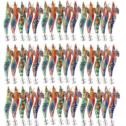 50PCS Fishing Squid Lure Wooden Squid Bait fishing Hook Octopus Cuttlefish squid shrimp jigs Saltwater fish lures Size 2.5/3.0