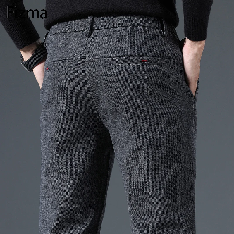 Fizma, ropa para hombre, pantalones para hombre, novedad de otoño en pantalones rectos sueltos informales para hombre, pantalones formales de talla grande de algodón grueso para invierno para hombre