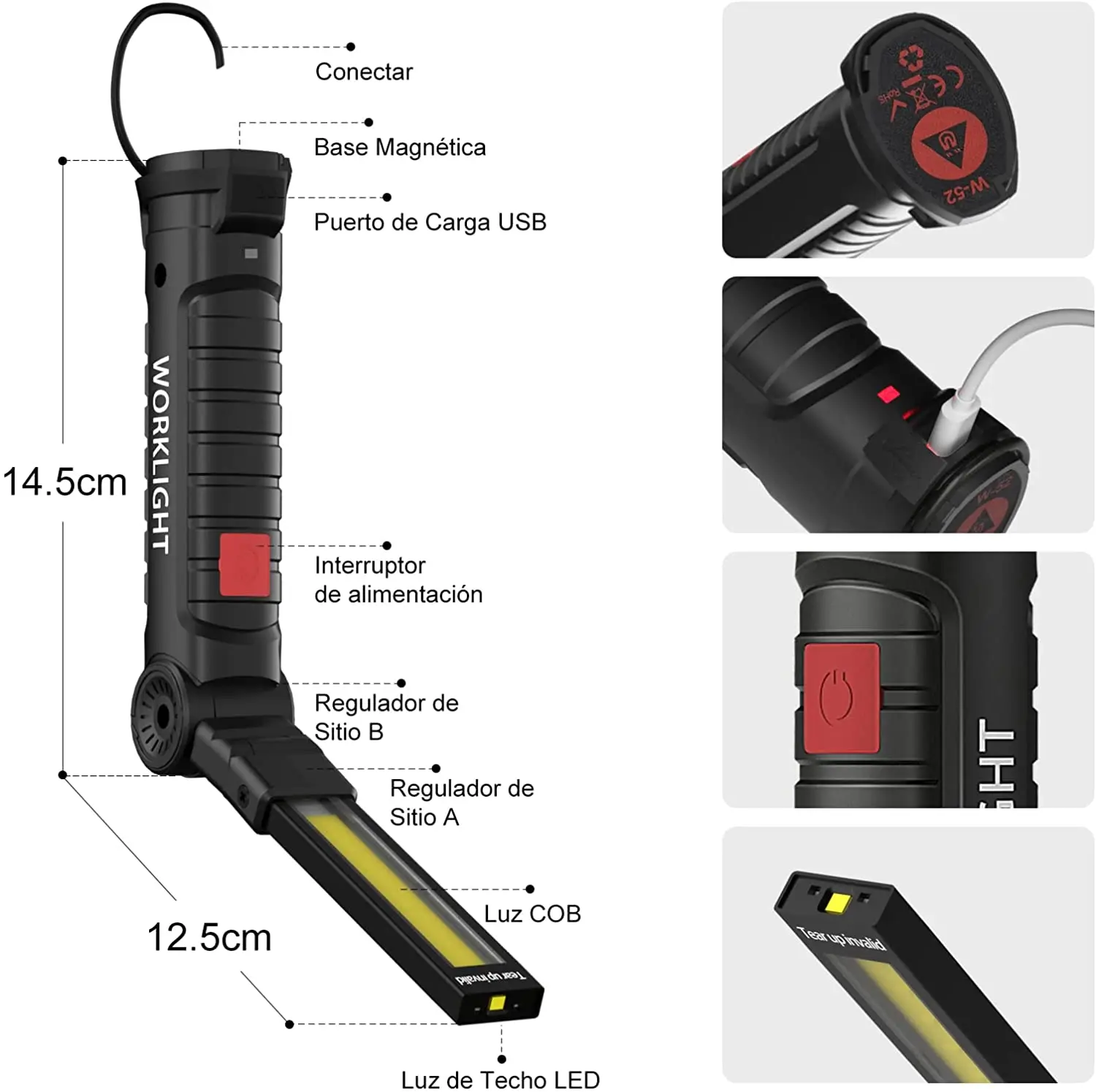 5Pcs /10Pcs LED Work Flashlight Inspection Lamp Magnetic Base Torch Light for Outdoor Camping Repair Car Lighting Spotlights