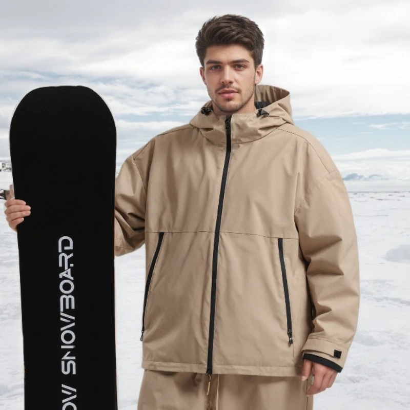 

New Solid Skiing Jackets Winter Hooded Sports Snowboarding Tops Windproof Men Women Waterproof Ski Coats Breathable Loose Snow