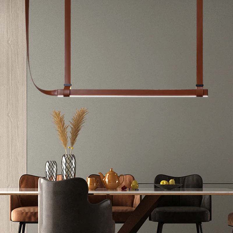 

Italy Leather Belt LED Chandelier Modern Minimalist Pendant Light Shop Bar Counter Hanging Lamp for Home Living Room Decor Lamp