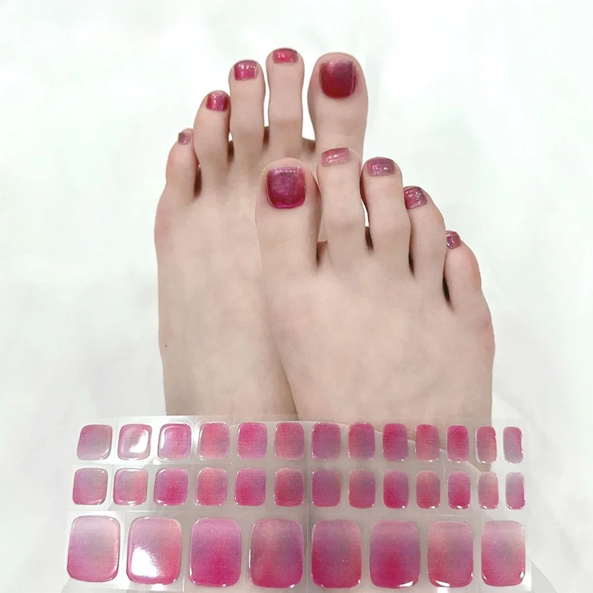 Solid Color Gel Toe Nail Sticker, Endurece com lâmpada UV, Cura Semi Curado Aurora Foot Gel, Nail Art Wraps Decorações