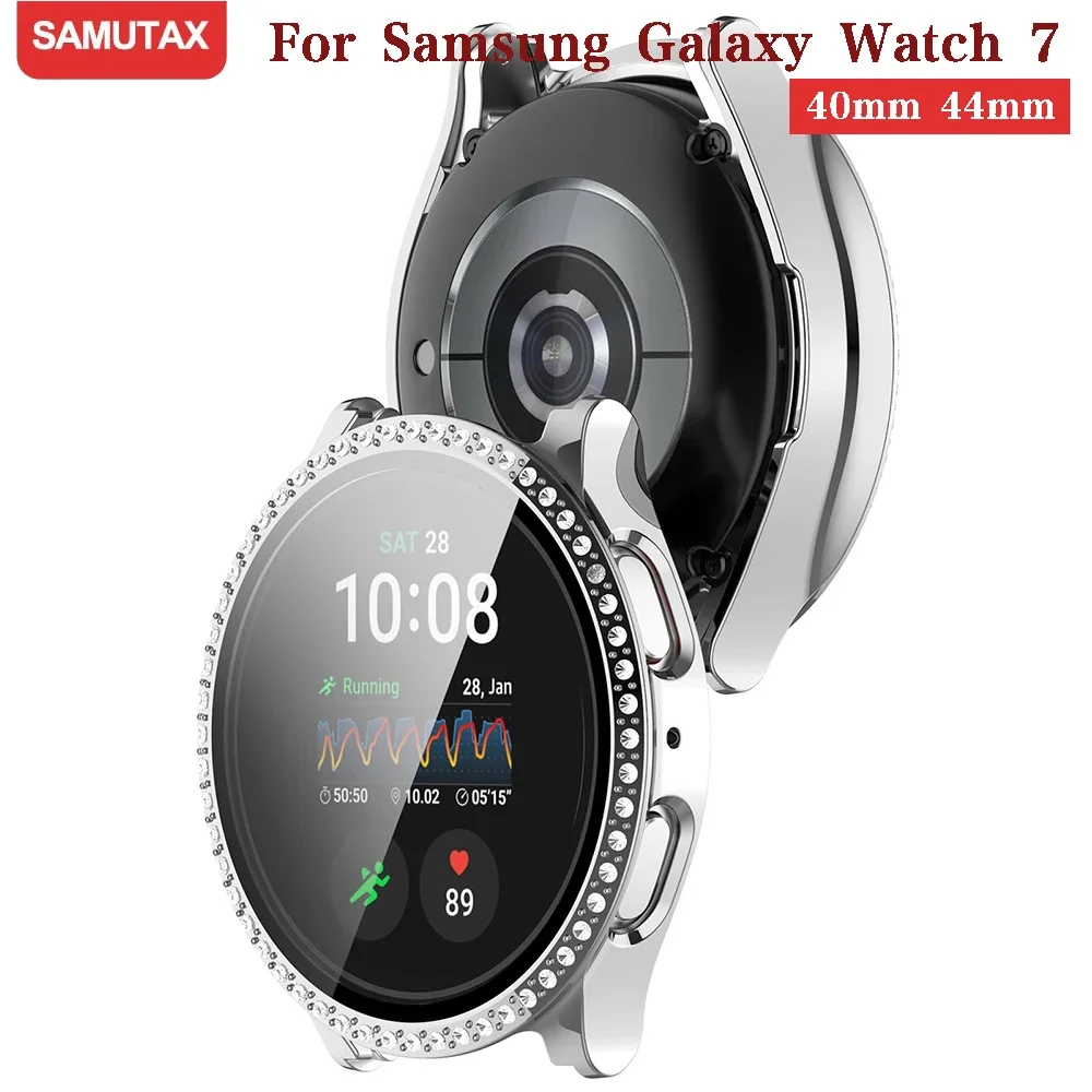 Case for Samsung Galaxy Watch 7 6 5 4 40mm 44mm Screen Protector PC Bumper Tempered Glass Diamond Integrated Protective Case