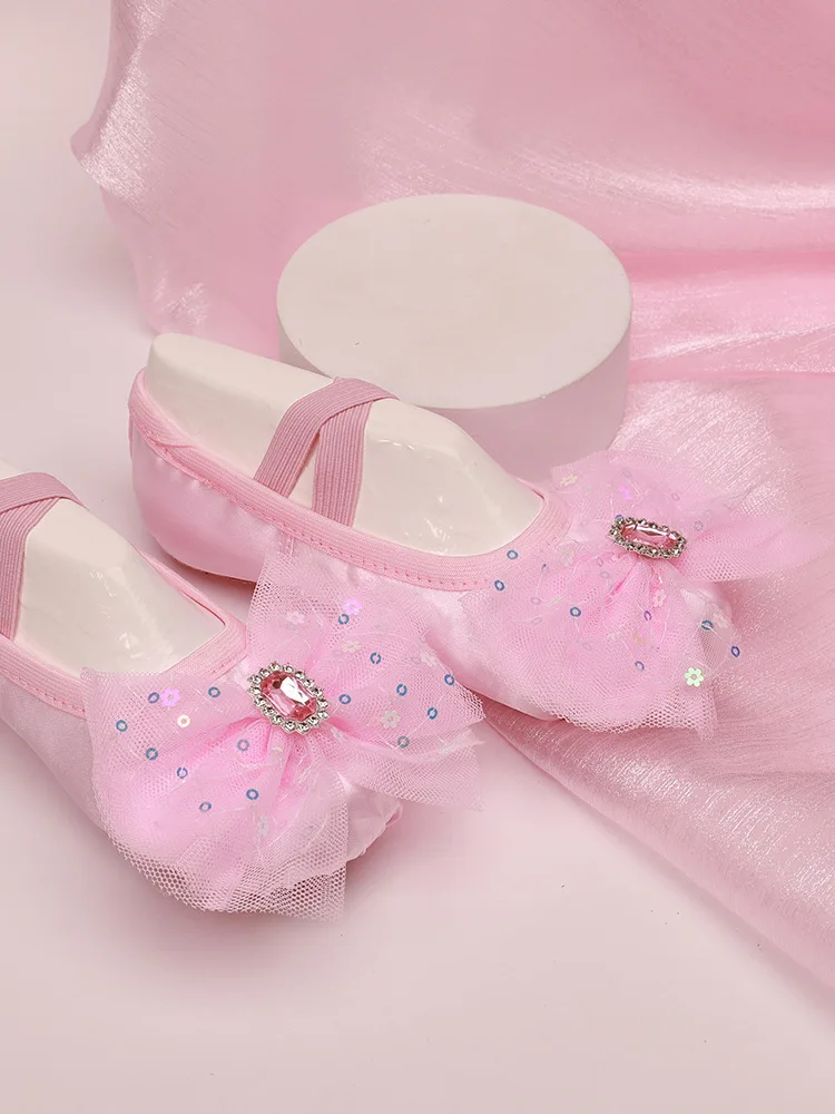 Princess Ballet Dance Soft Cat Claw Shoes Water Diamond Bowknot Mesh Dance Shoes Girl Shoe for Dancing Children\'s Ballet Sneaker