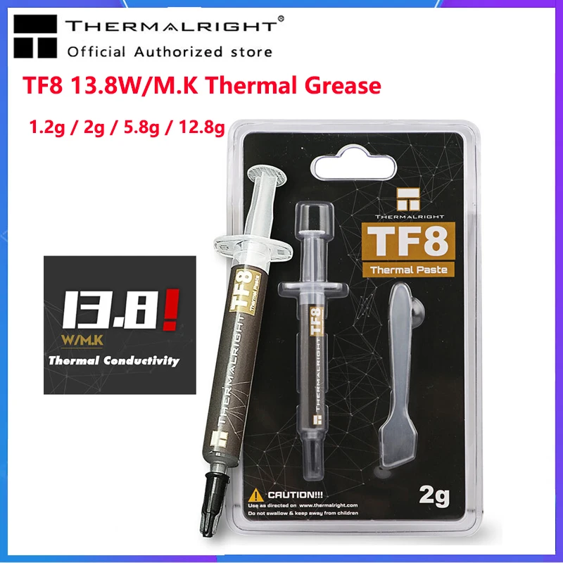 Thermalright tf8 13.8 w/m. k 1.2g/2g/5.8g/12.8g alto desempenho cpu/gpu dissipação de calor graxa térmica