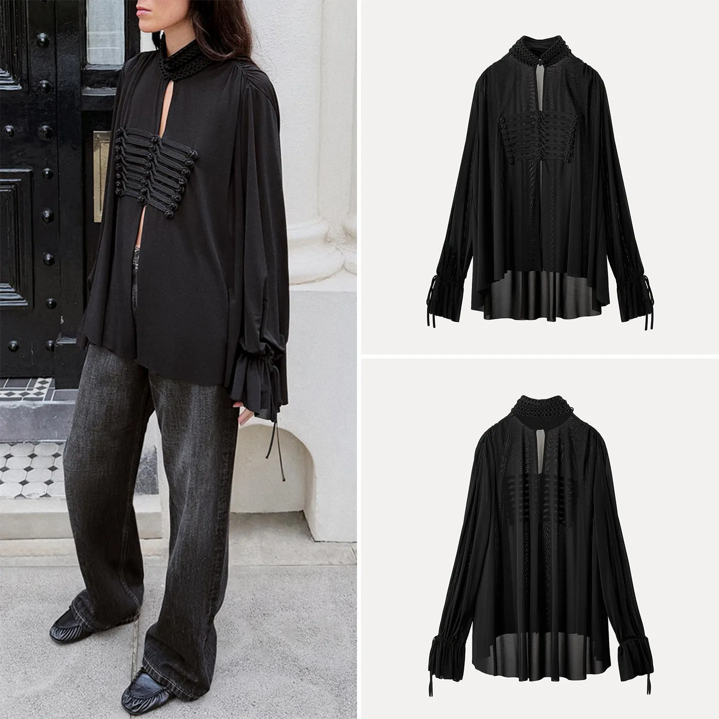 Loose Long Sleeve High Collar Napoleon Knot Button Shirt Women's Casual Style Autumn New Arrival Fashion Dress Code 5070492