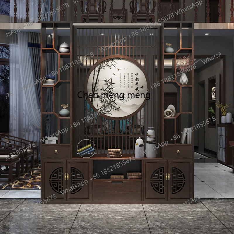 

New Chinese-style screen partition cabinet villa entry living room dining room home office solid wood porch shielding rack