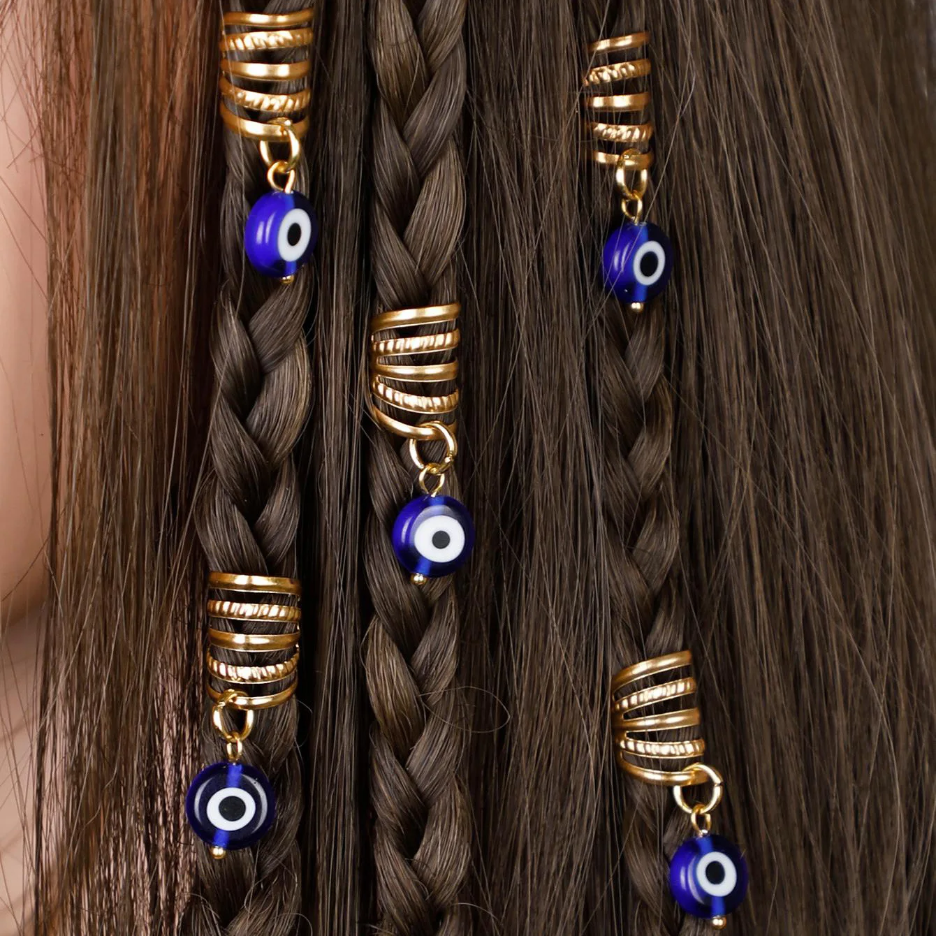 

5PCS Dirty Braid Hair Ring Set Evil Eye Design Vintage Style Trendy Hair Accessories in Stock