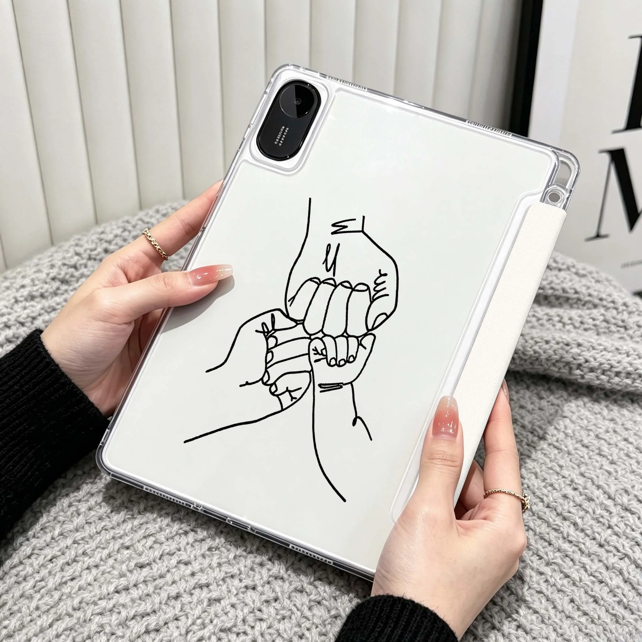 Cartoon Hand Fist Bump Case For Xiaomi Redmi Poco Pad 5 6 7 8 Pro SE 11 11.2 12.1 Inch Transparent Y-Shaped Folding Tablet