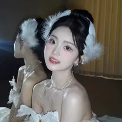 1 paio di piume di cigno bianco forcina copricapo stile balletto performance sul palco clip laterale ragazza festa accessori perle finte fermagli per capelli