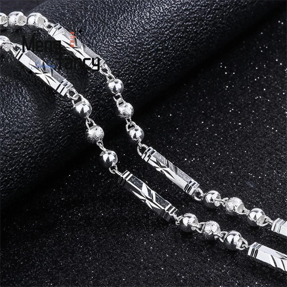 Trend Three-bead Hexagonal Cylinder Personality Simple Thick Silver Chain Necklace Exquisite High-grade Luxury Quality Jewelry