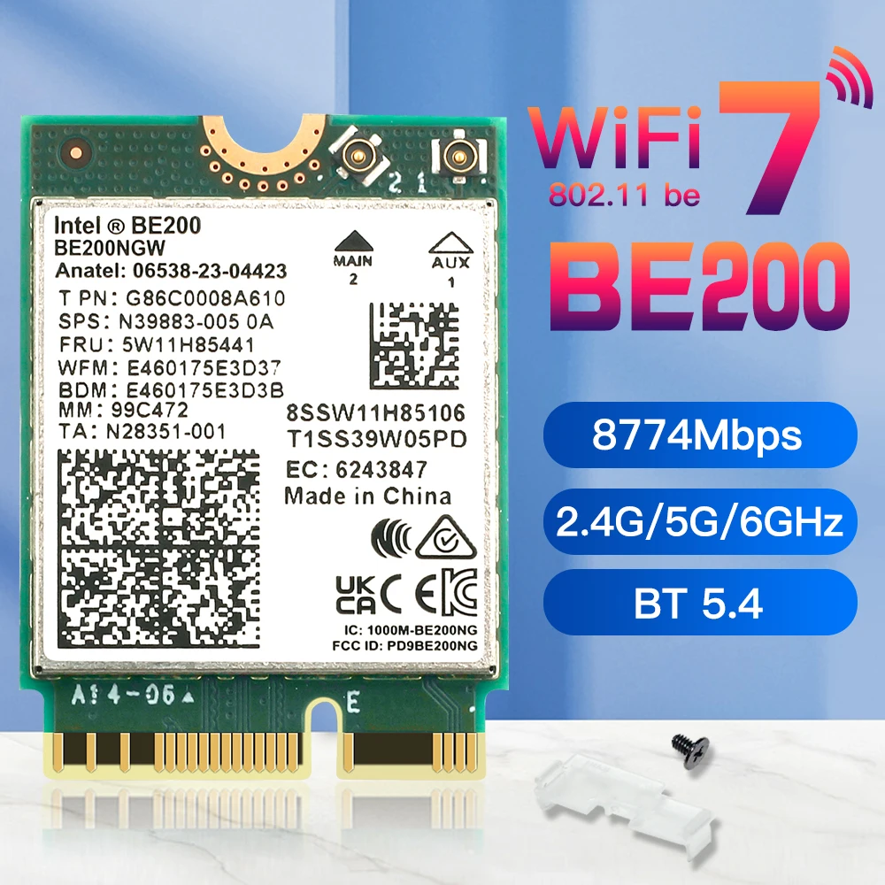 WiFi 7 BE200 Bluetooth 5.4 Tri Band 2.4G/5G/6GHz M.2 Wireless Network Adapter For Windows 11 PC Laptop With Antennas