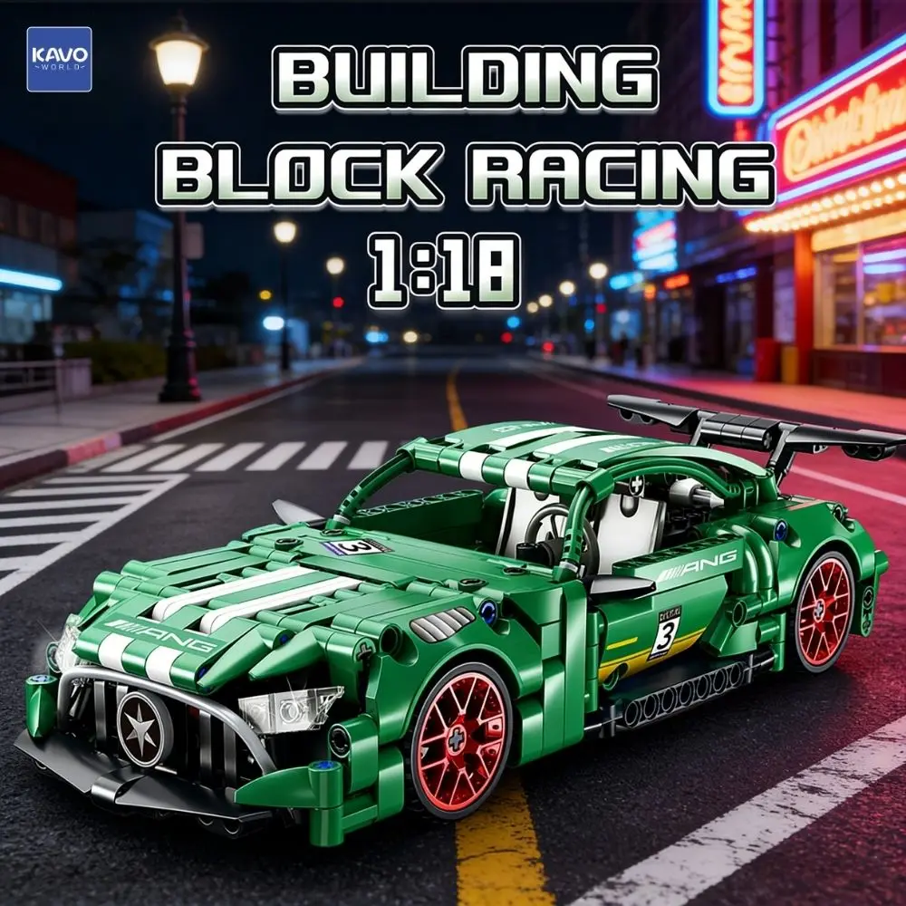 

Конструктор KAVOWORLD 456 деталей: Зеленый спорткар Mustang, масштаб 1:18, сборная модель суперкара с подвижными элементами, идеальный подарок для детей