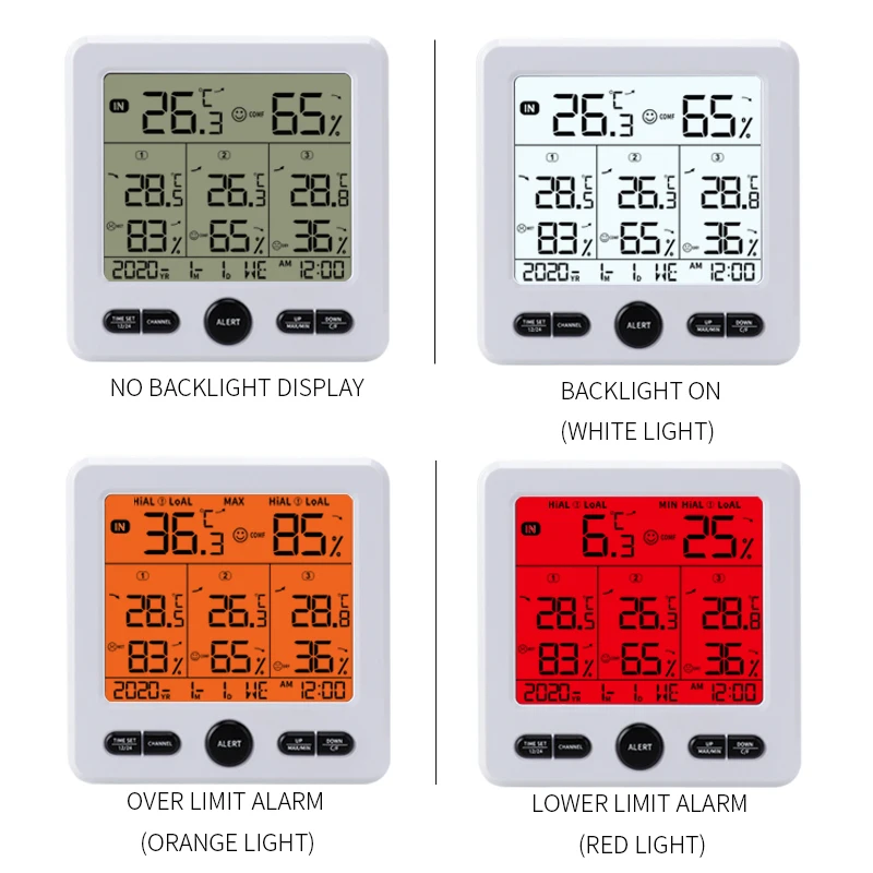 Easyover Wireless Weather Station In/Outdoor Digital LCD Display Temperature Humidity Meter Trend Alarm Monitor 3 Remote Sensors