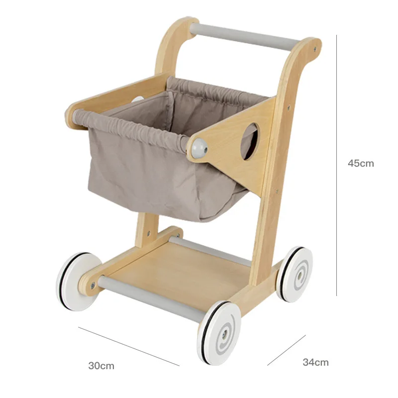 

Wooden Children's Shopping Cart Toys for Boy and Girl New Wood Simulation Supermarket Trolley Homewalker Toys Set Birthday Gift