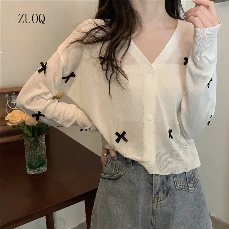 2025 New Loose V-Neck Sun Protection Knit Cardigan Women Air-Conditioned Long Sleeve Thin Sweaters Woman