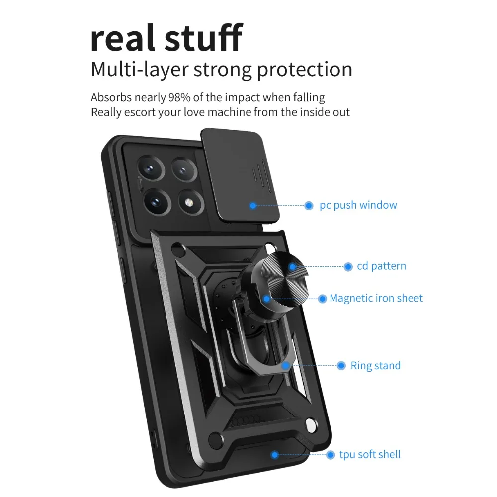 For Xiaomi Mi Poco X6 Pro X6 5G Camera Shockproof Armor Case for POCO M6 PRO 4G 5G C65 Car Magnetic Holder Ring Protect Cover