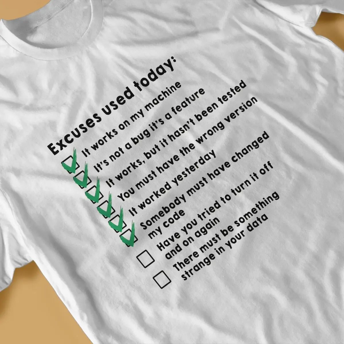 Excuses Used Today Kali Linux Root Programmer Programming Computer Code Men T Shirt Fibre Alternative Crewneck TShirt Harajuku