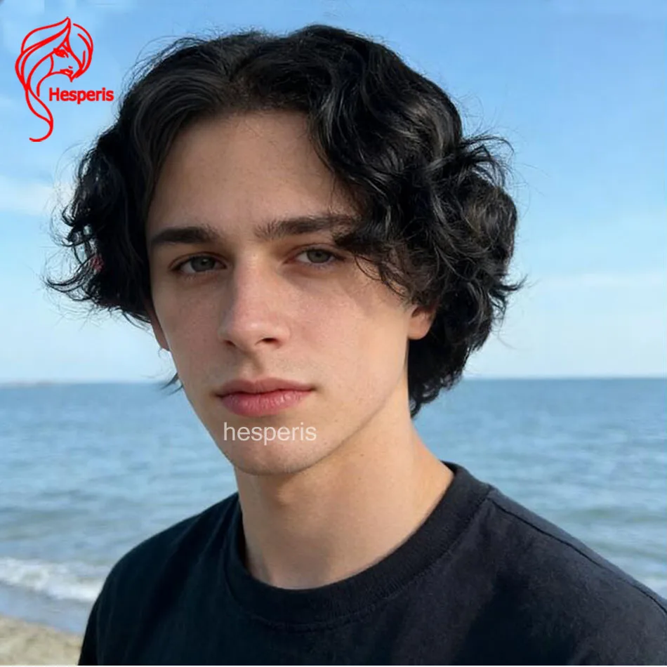 

Hesperis Short Curly Human Hair Wig for Men Natural Color Lace Front Glueless Middle Part Fashionable Male Hairpiece