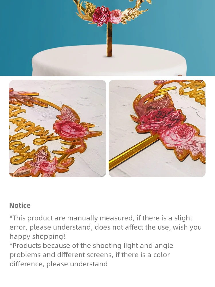 1pc Blumen farbe gedruckt Kuchen einsatz glücklich Geburtstag Geburtstags feier Dessert Dekoration Baby party – Detail 8