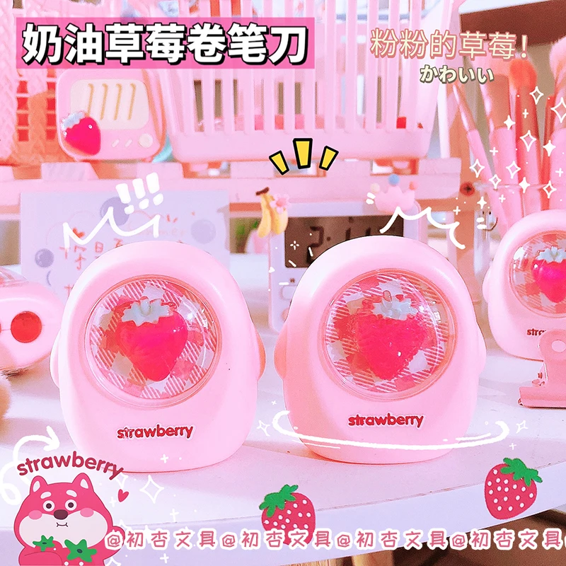 kawaii strawberry pencil sharpener material escolar artigos de papelaria student prize kids gift 01