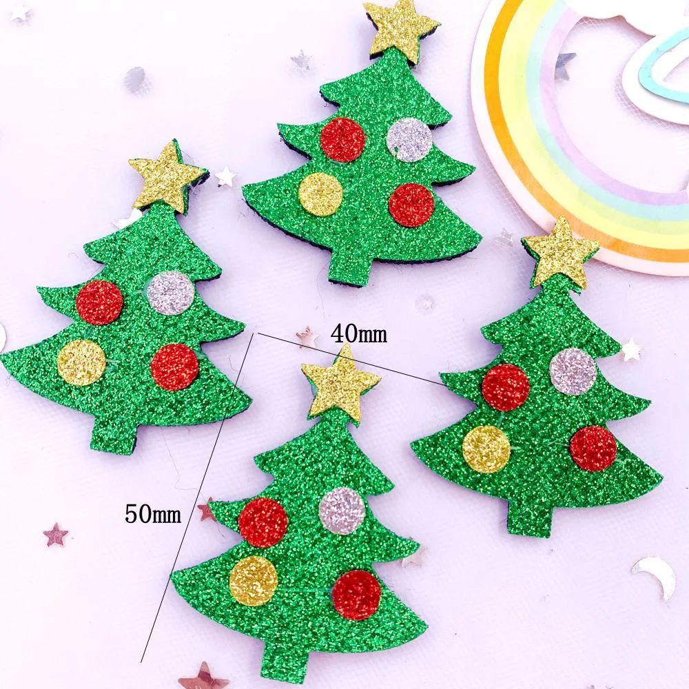 10 pçs feltro tecido colorido glitter bepowder estrela dos desenhos animados árvore de natal remendo apliques costura diy arco de cabelo ofício supplie xe812