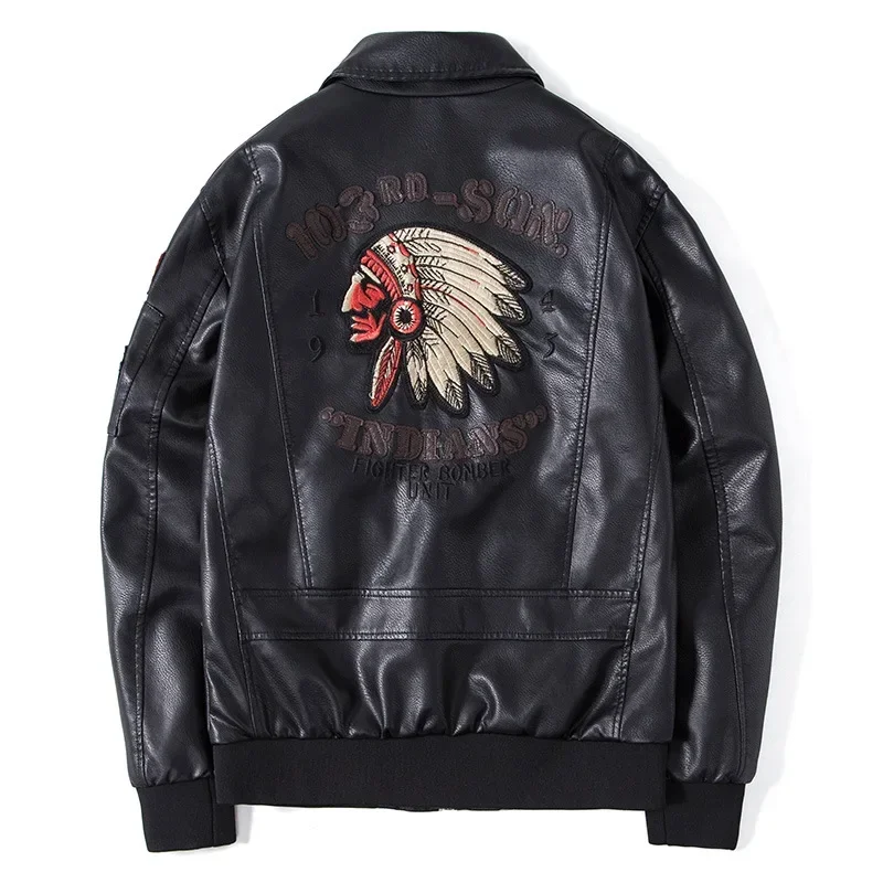 2024 New Men\'s Leather Jacket Lapel Embroidery Trend Biker Motorcycle Jacket Men\'s Fashion Casual Windproof PU Bomber Coat 4XL