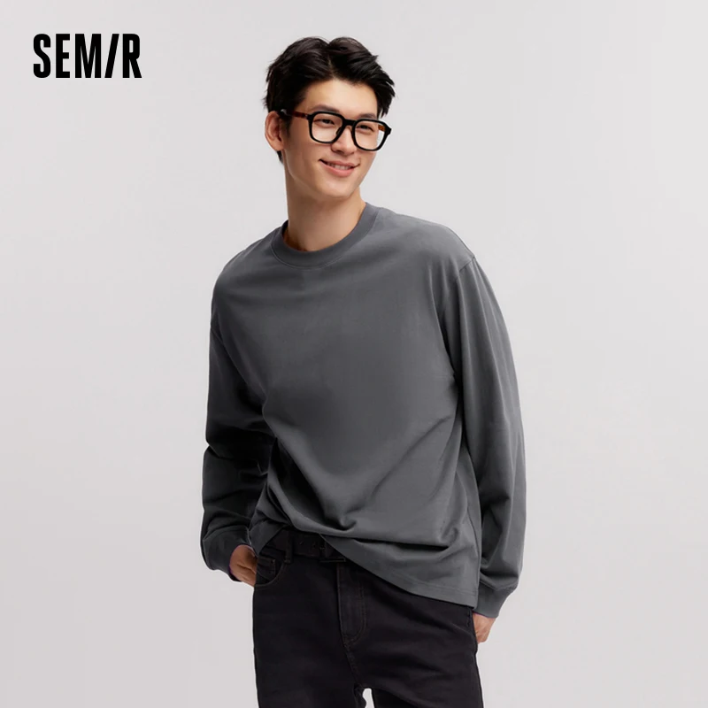 Semir t-shirt manica lunga uomo 2024 inverno nuovo Versatile tinta unita usura interna pesante strato Base sciolto t-shirt manica lunga