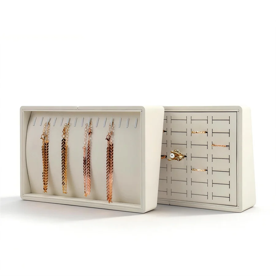 

Beige leather Beveled Ring Tray and Bracelet Tray Jewelry Storage Tray High-Quality Jewelry Tray