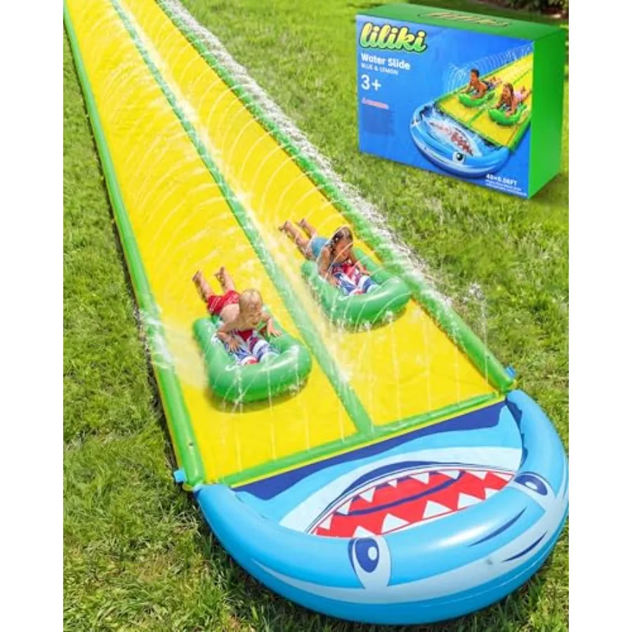 

Надувная водная горка 40×6.56 футов (12.2×20.1 м) синего цвета с функцией «лимонный дождь», с 2 досками для катания, для улицы, двора, подростков и взрослых, с 3-сторонним распылителем воды