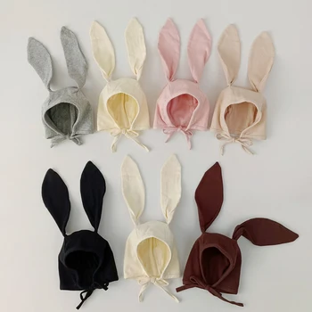 קוריאני חמוד קריקטורה ארנב דוב אוזן יילוד כובע כפת אביב סתיו פעוטות כובע טורבן עם רצועה עבור תינוקות תינוק בנים בנות