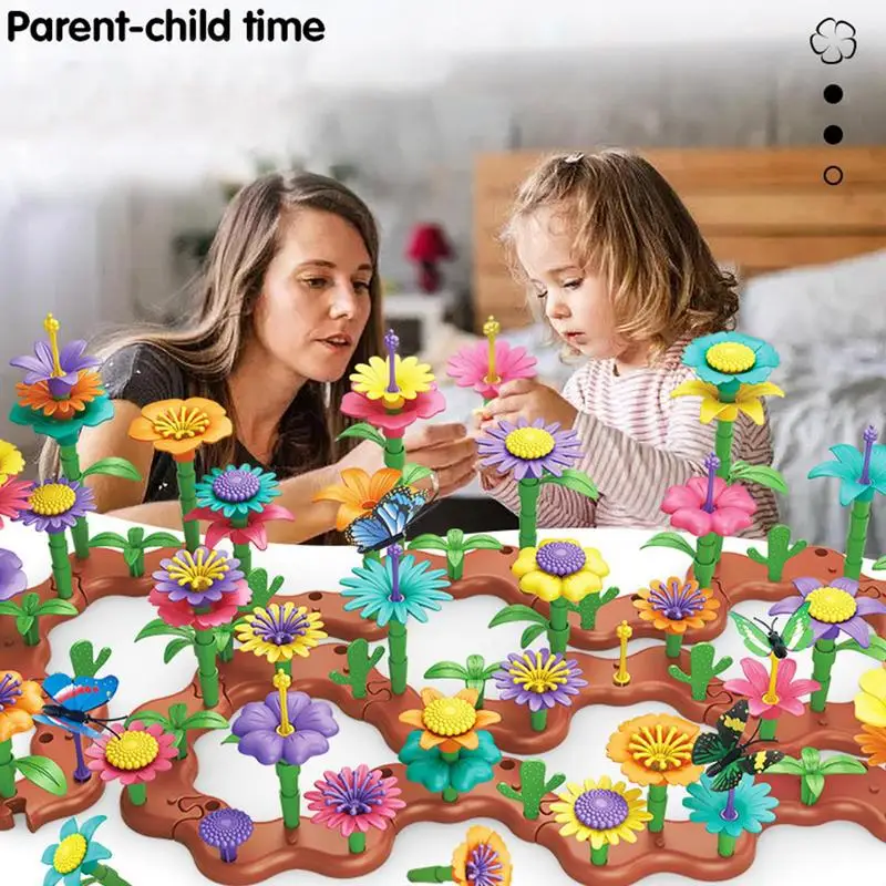 Flower Garden Building Toys Colorful Interconnecting Blocks Toys Educational Toddlers Playset Construction Toys For Girls Kids