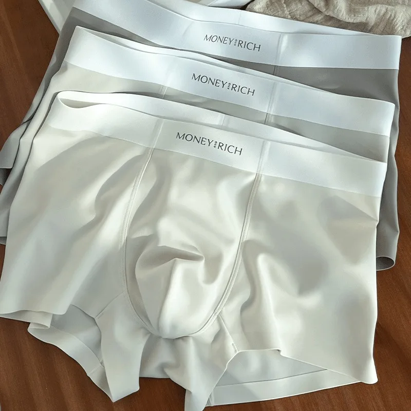 

Summer Ice Silk Flat Boxer Shorts U Convex Pouch Breathable Qucik-Dry Panties Seamless Soft Mens Underware Comfy Boxershorts Man