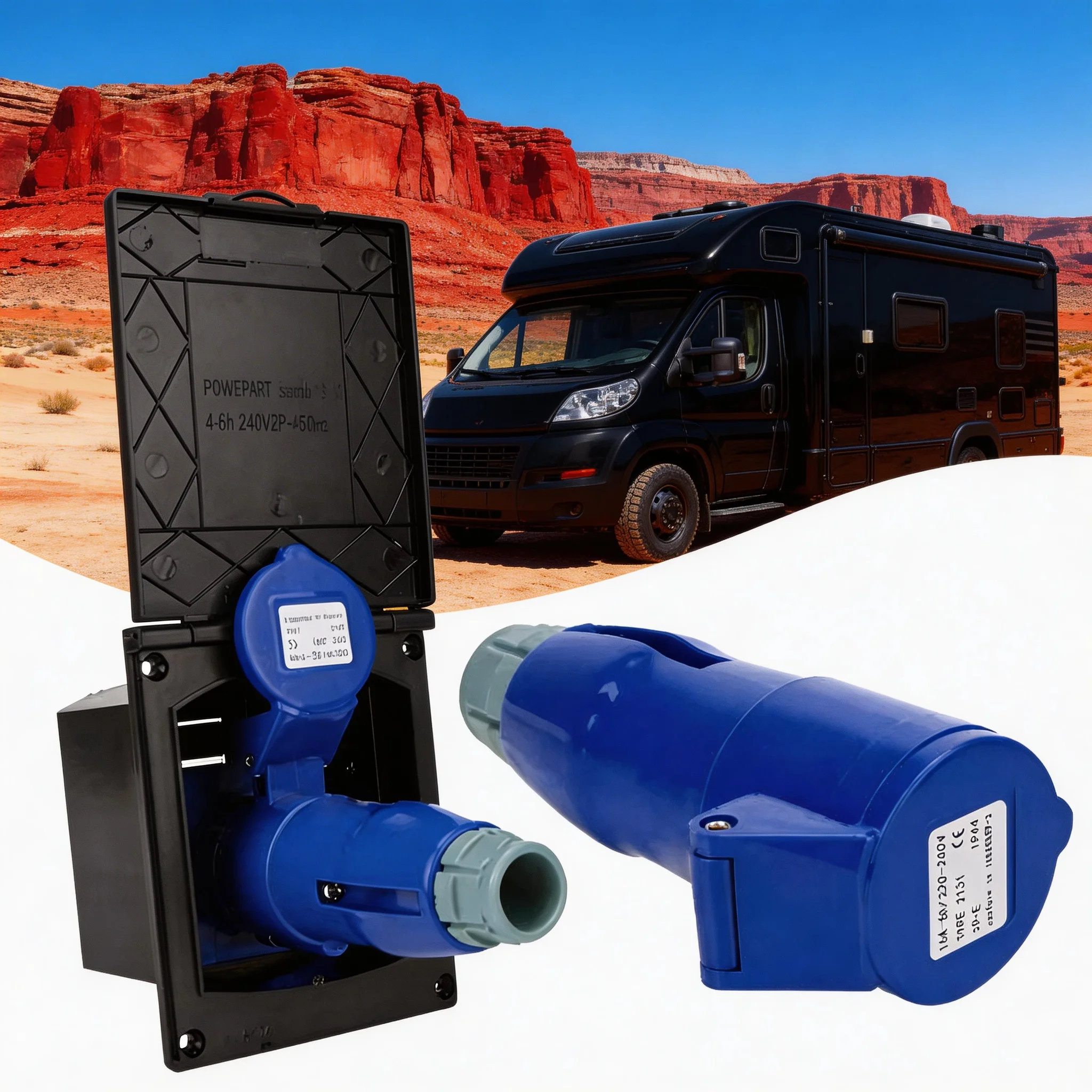 

Universal 220-240V 16A Caravan Plug Socket With Cover Waterproof Kit Flush Hook-Up Charger For RV Camper Marine Boat Anti-Rust
