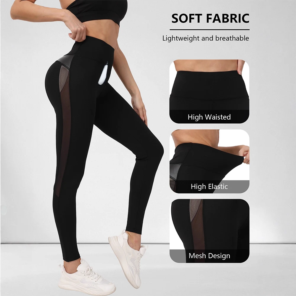 

Liaeglam Extended Zipper Mesh Fitness Leggings Tummy Control Women Open Crotch High Waist Yoga Pants
