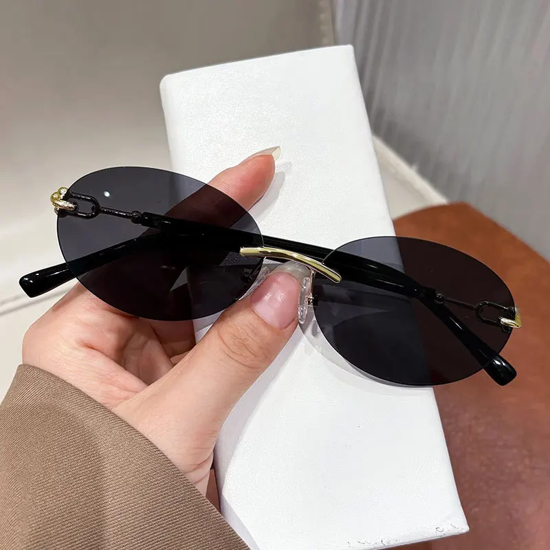 Vintage randlose kleine runde Sonnenbrille für Damen, neue modische elegante Sonnenbrille aus Legierung, Damen-Outdoor-Fahrbrille. – Detail 9