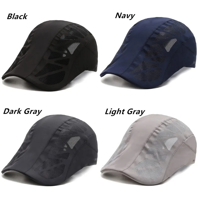 Summer Mens Sports Sun Hats Breathable Mesh Quick-drying Visor Caps Outdoor Gorro Hombre Boina Golf Hat Fashion Solid Flat Cap