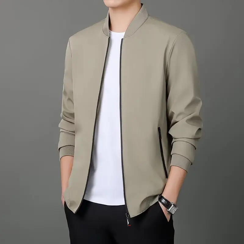Jaqueta Casual Masculina Slim Fit de Primavera e Outono 2025 com Gola de Beisebol, Fibra de Poliéster, Manga Longa, Ajuste Pa...