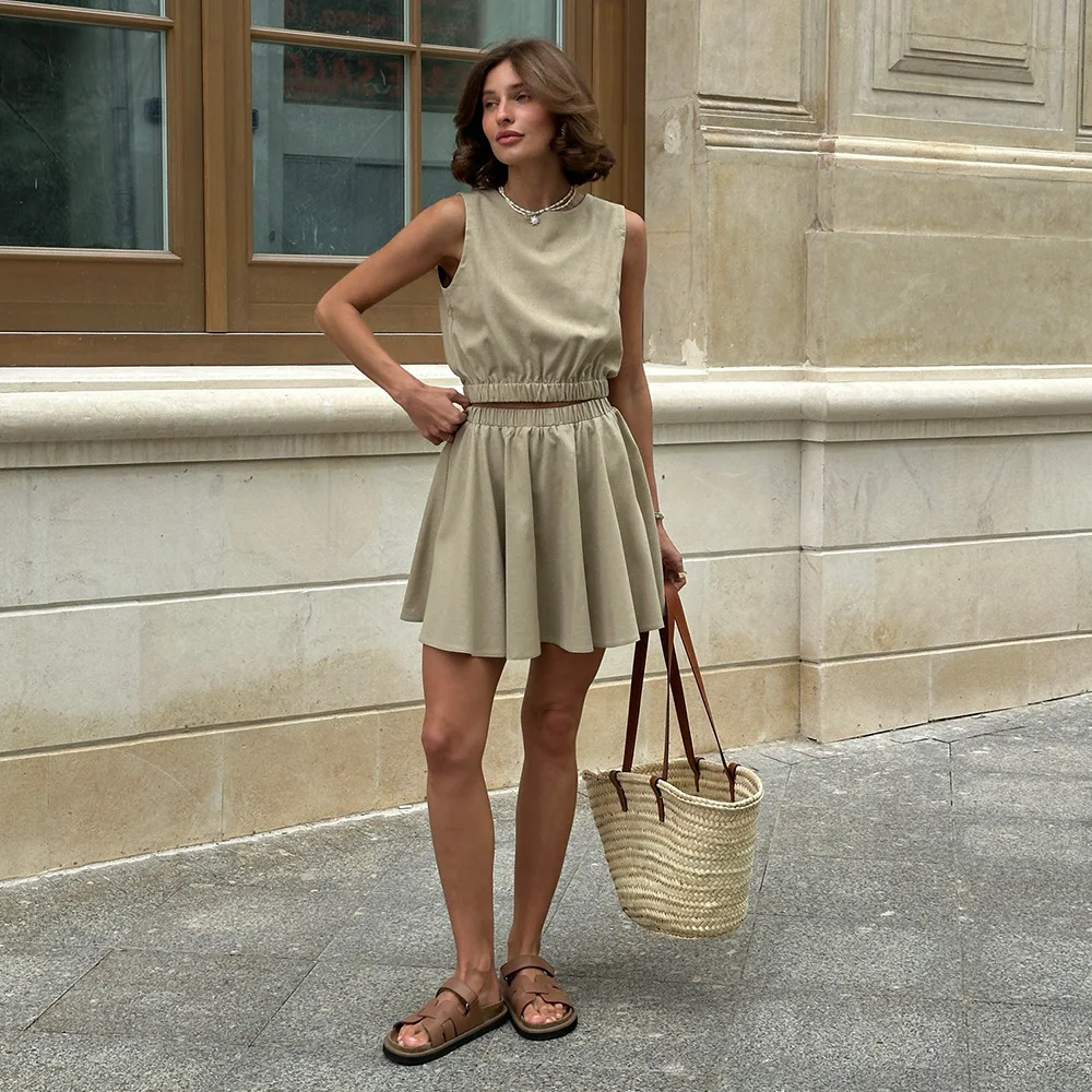 Faionable Svel Tank Top And Skirt Set ort A-Line Skirt Ele Summer Outfit for Young Women round Ne Two-Piece Set
