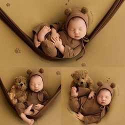 Newborn Photography Bear Clothing Bear Ear Hat Jumpsuit 2pcs/set Plush Toy Baby Shoot Props Studio Photo Accessories Backdrop