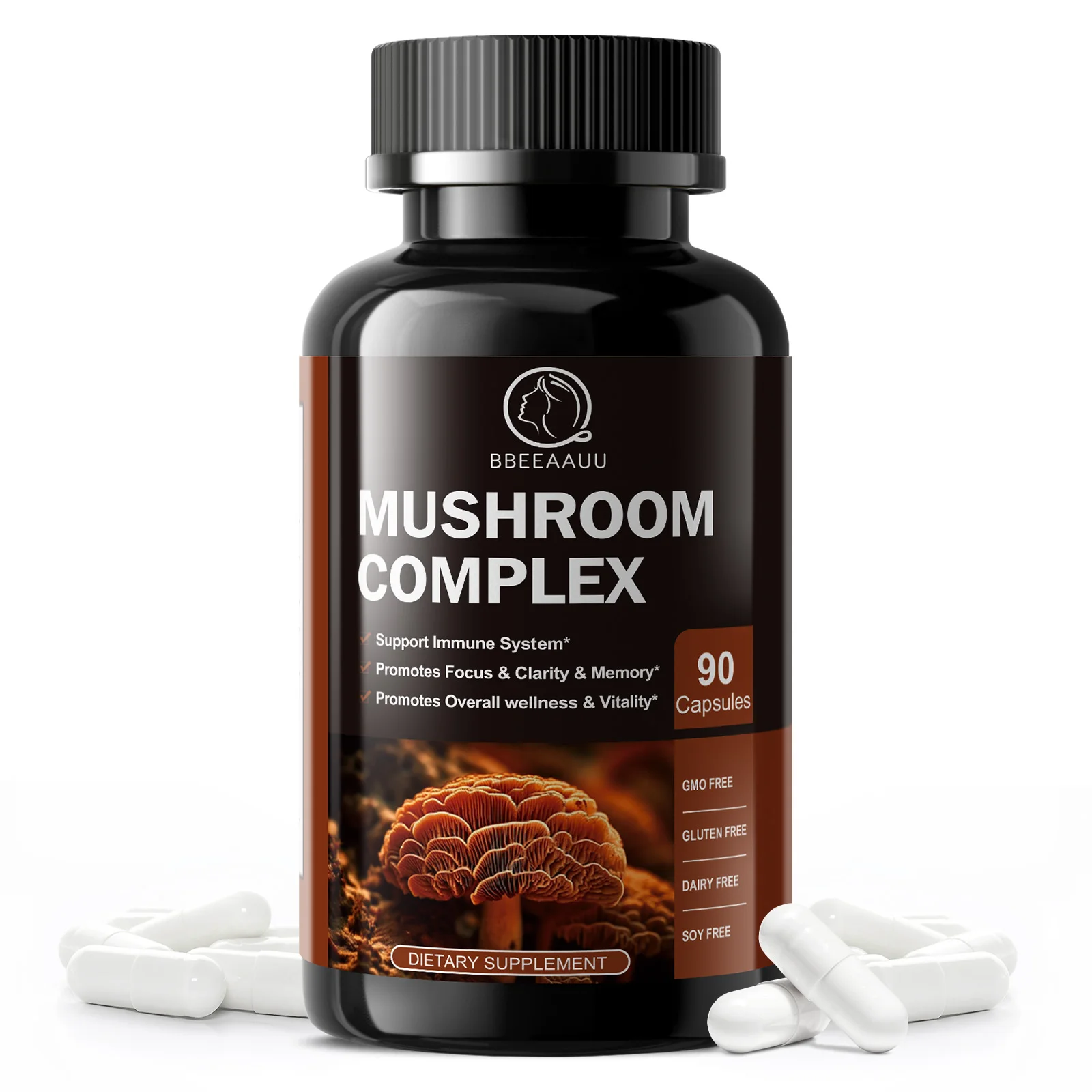 

BBEEAAUU Lion Mane Mushroom Complex Capsule Brain Health Focus and Clarity and Memory Smooth Energy and Stress Release