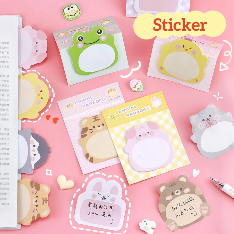 20 Sheets/pack Cute Cartoon Animal Sticky Notes Tiger Totoro Penguin Rabbit Bear Pig Adhesive Memo Pads Self-Stick Notes