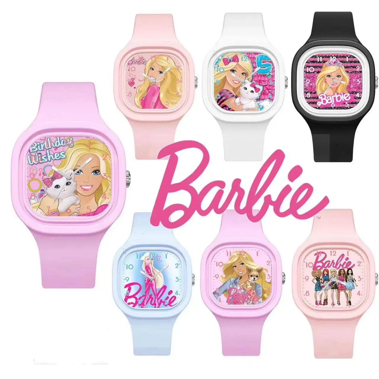 Kawaii Barbie Pattern Quartz Wrist Watch Cartoon for Girl Children Belt Wristband Clock Decoration Student Accessories Kid Gift