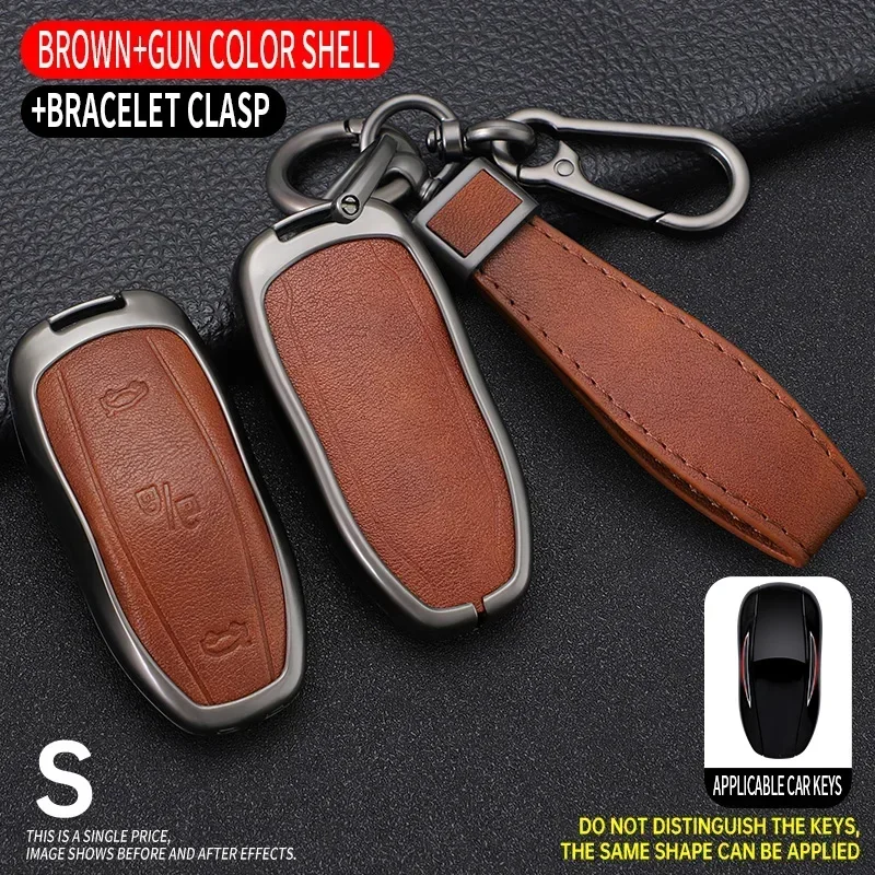 

Alloy Leather Car Smart Key Cover Case Fob For Tesla Model 3 ModelY ModelX ModelS Key Shell Bag Holder Protector Accessories