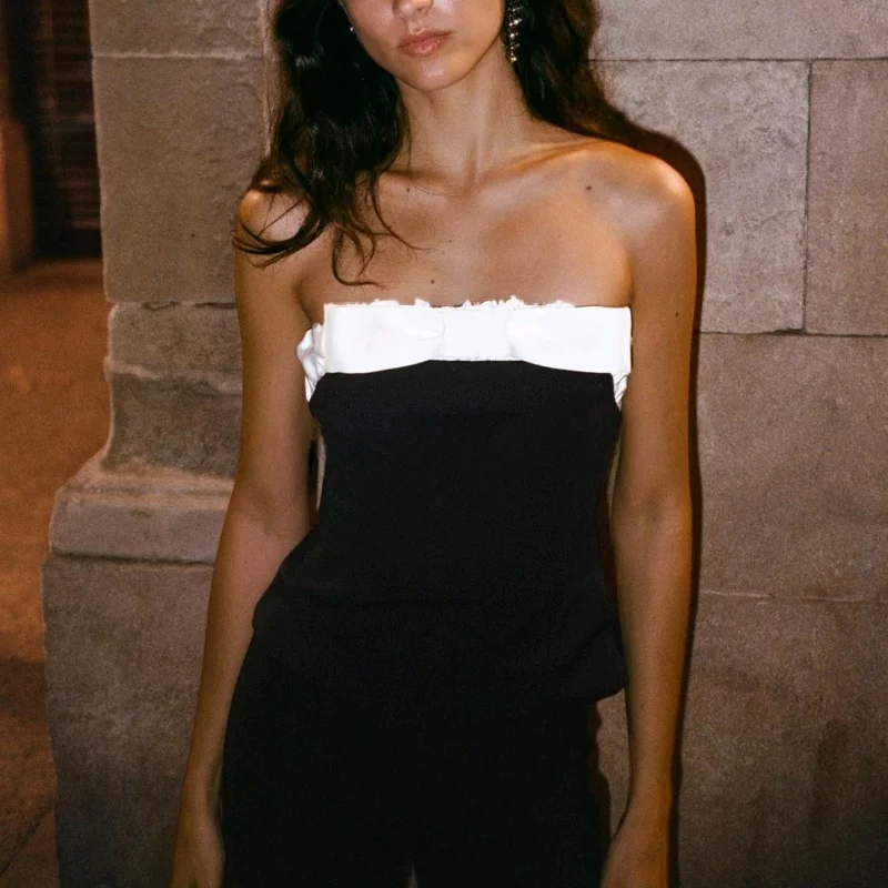 冬の新作レディースストレートノットスプライスチューブトップストリートスリーブロングピュアカラースリムフィットストリートファッション