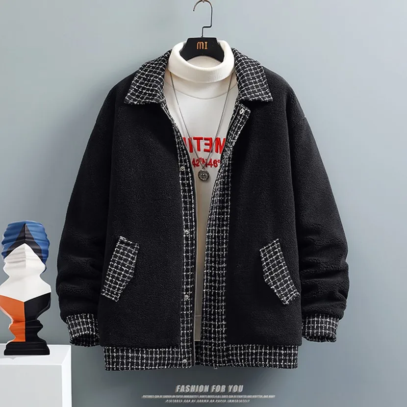 

Lamb Fur Jaet Men's Winter Thiened Casual Cotton Coat Teenagers' Loose Fit Faionable Outerwear Youth Sle