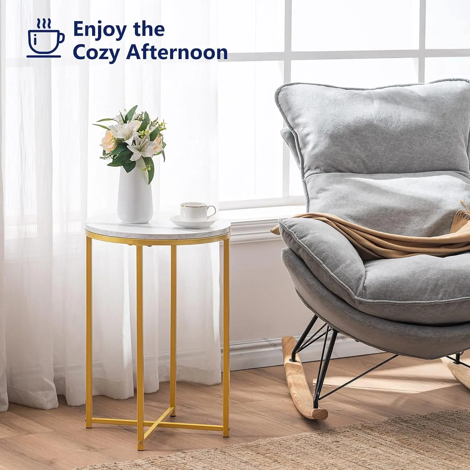 طاولة مستديرة طاولة أريكة رخامية اصطناعية ، طاولة جانبية مميزة بإطار معدني ، منضدة ذهبية حديثة ، طاولة قهوة طويلة لغرفة المعيشة