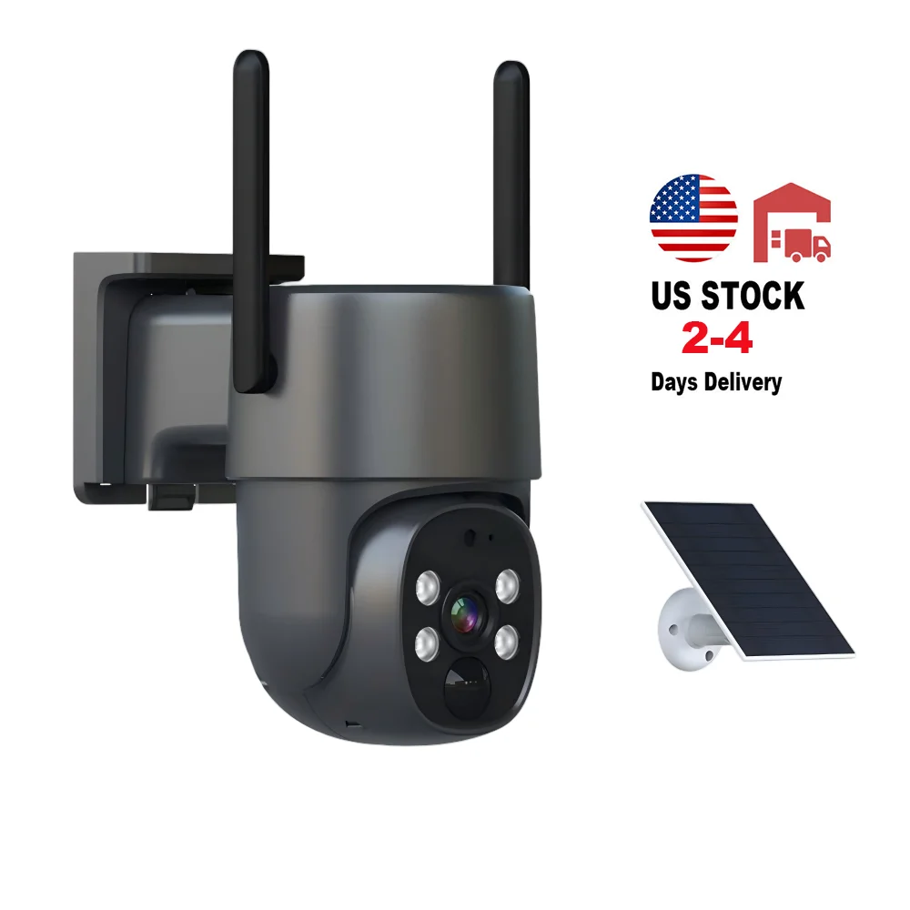 4G تعمل بالطاقة الشمسية 4MP كاميرا الأمن في الهواء الطلق ميكروفون مدمج 3.6 مللي متر عدسة ثابتة للرؤية الليلية سحابة كامل اللون كشف الحركة #2