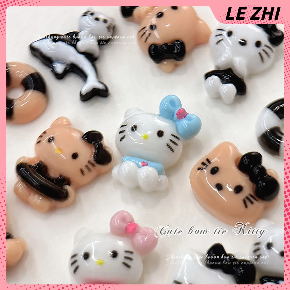 20Pcs New Black Series Hello Kitty Cartoon Holiday Swimming Ring Bowknot Nail Art Accessories Resin Diy Nail Decoration