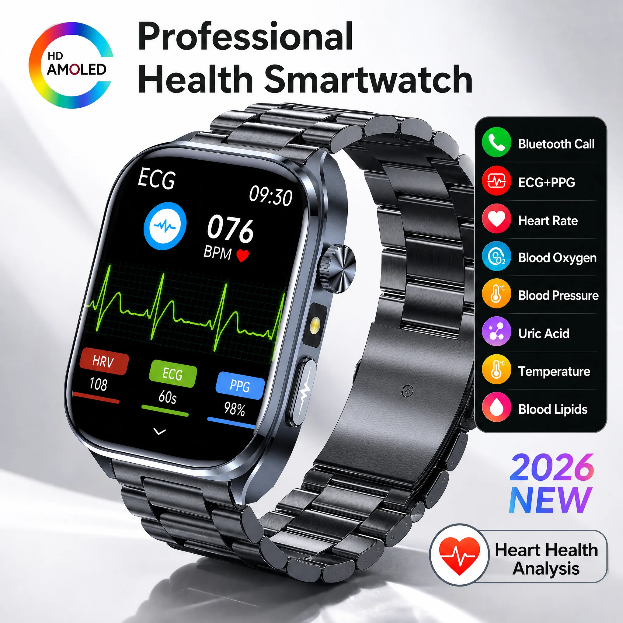 Gmt Dual Timezone Watch - 2026 Nieuwe AI Urinezuuranalyse Gezondheids-Smartwatch ECG+PPG